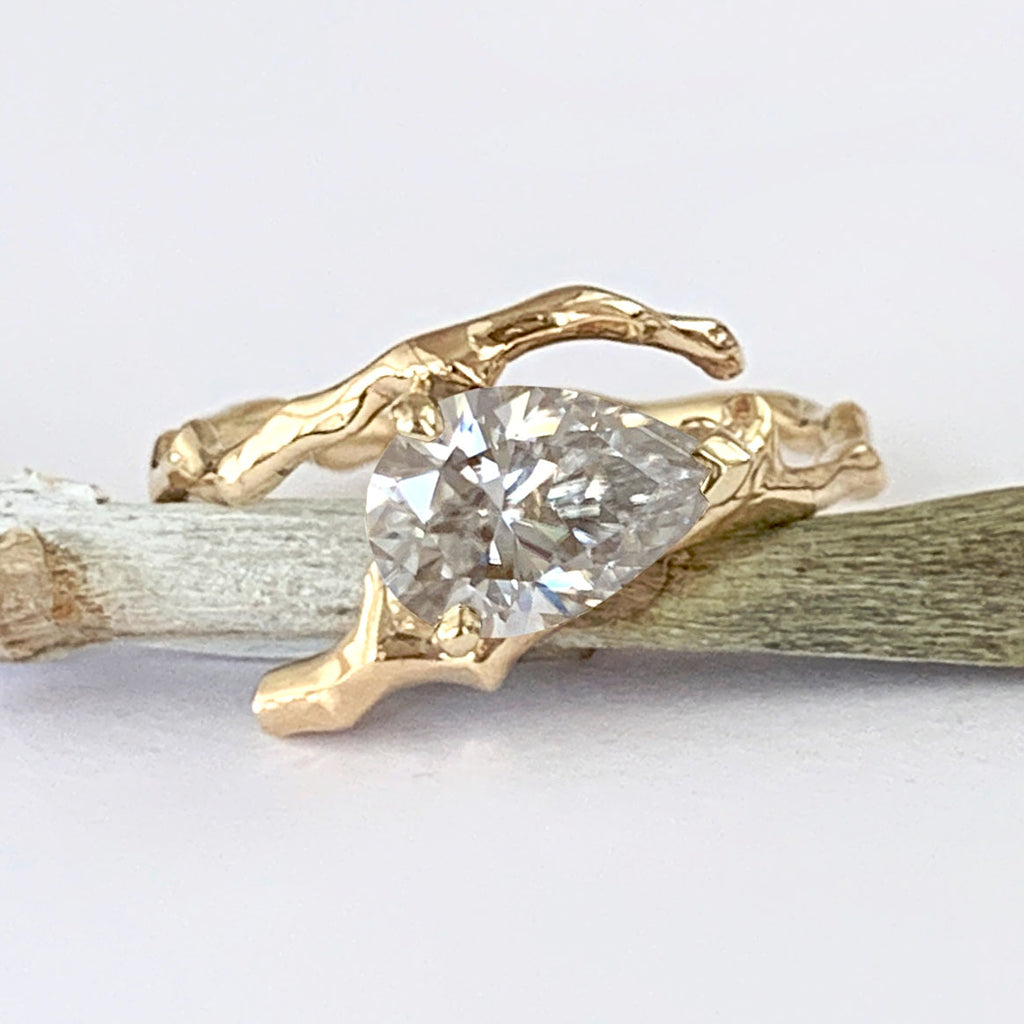 Twig Engagement Ring in 18 Carat Gold and Pear Cut Diamond