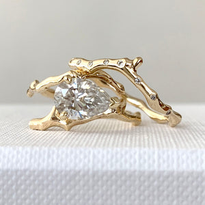Twig Engagement Ring in 18 Carat Gold and Pear Cut Diamond