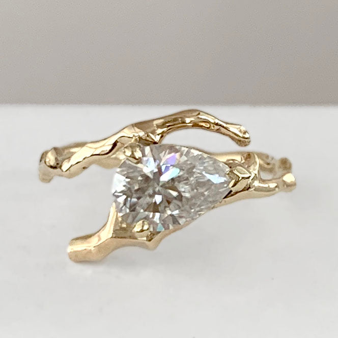 Twig Engagement Ring in 18 Carat Gold and Pear Cut Diamond