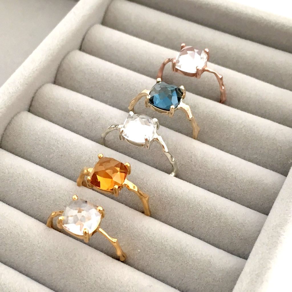 Twig Statement Ring with Square Cushion Cut Citrine or Amethyst