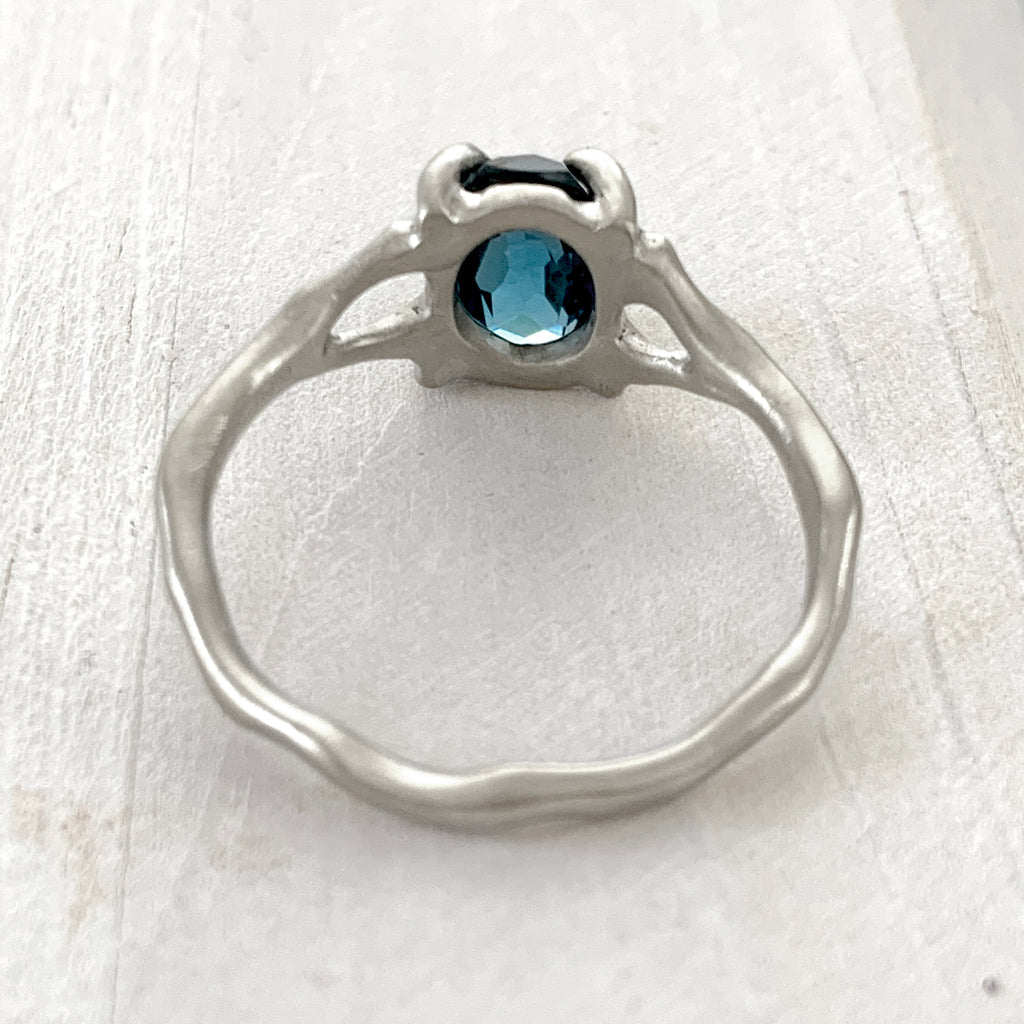 Twig Ring with London Blue Topaz Oval Cabochon in 14 carat Gold