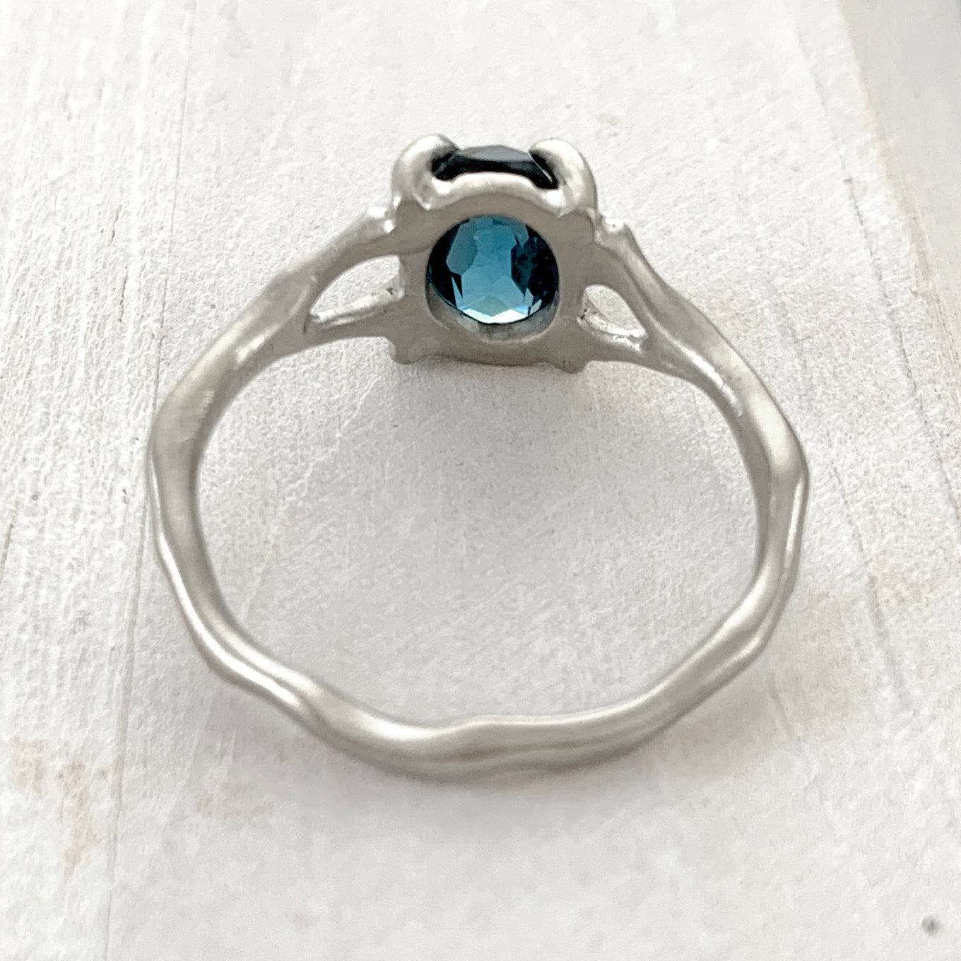 Twig Ring with London Blue Topaz Oval Cabochon in 14 carat Gold