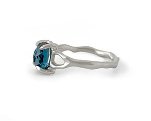 Twig Ring with London Blue Topaz Oval Cabochon in 14 carat Gold