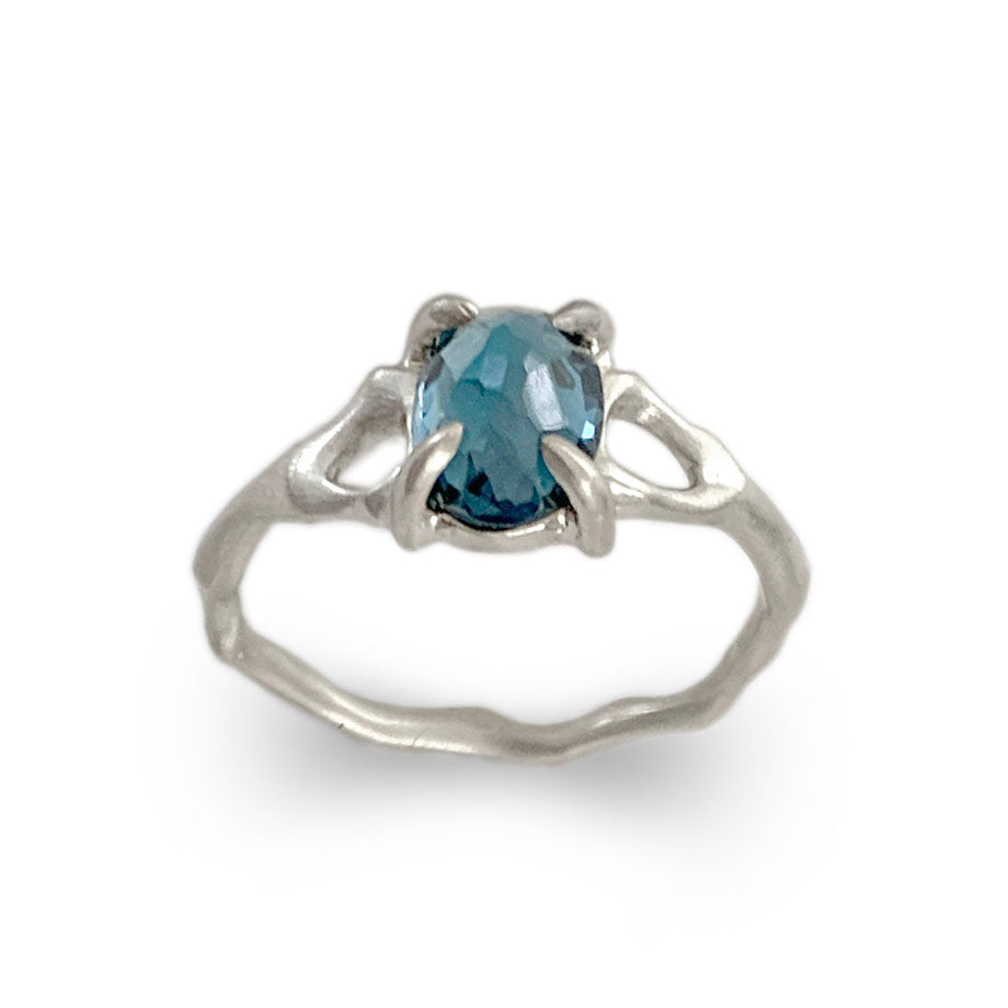 Twig Ring with London Blue Topaz Oval Cabochon in 14 carat Gold