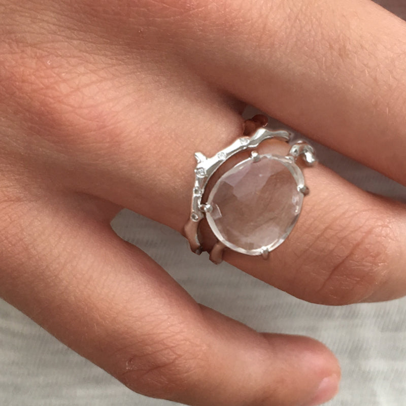 Twig Engagement Ring in 9 carat gold with Rose Cut White Topaz