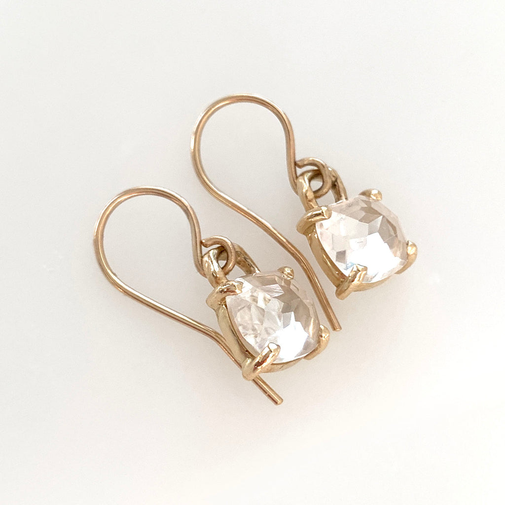Drop earrings with square cushion cut white topaz with twig detail