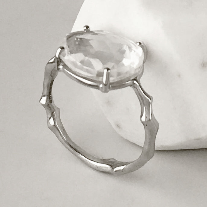 Twig Engagement Ring in 9 carat gold with Rose Cut White Topaz