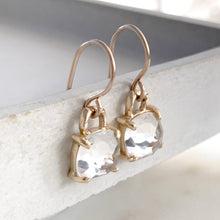 Load image into Gallery viewer, Drop earrings with square cushion cut white topaz with twig detail

