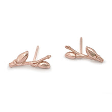 Load image into Gallery viewer, Willow Twig ear studs with buds and woodgrain texture
