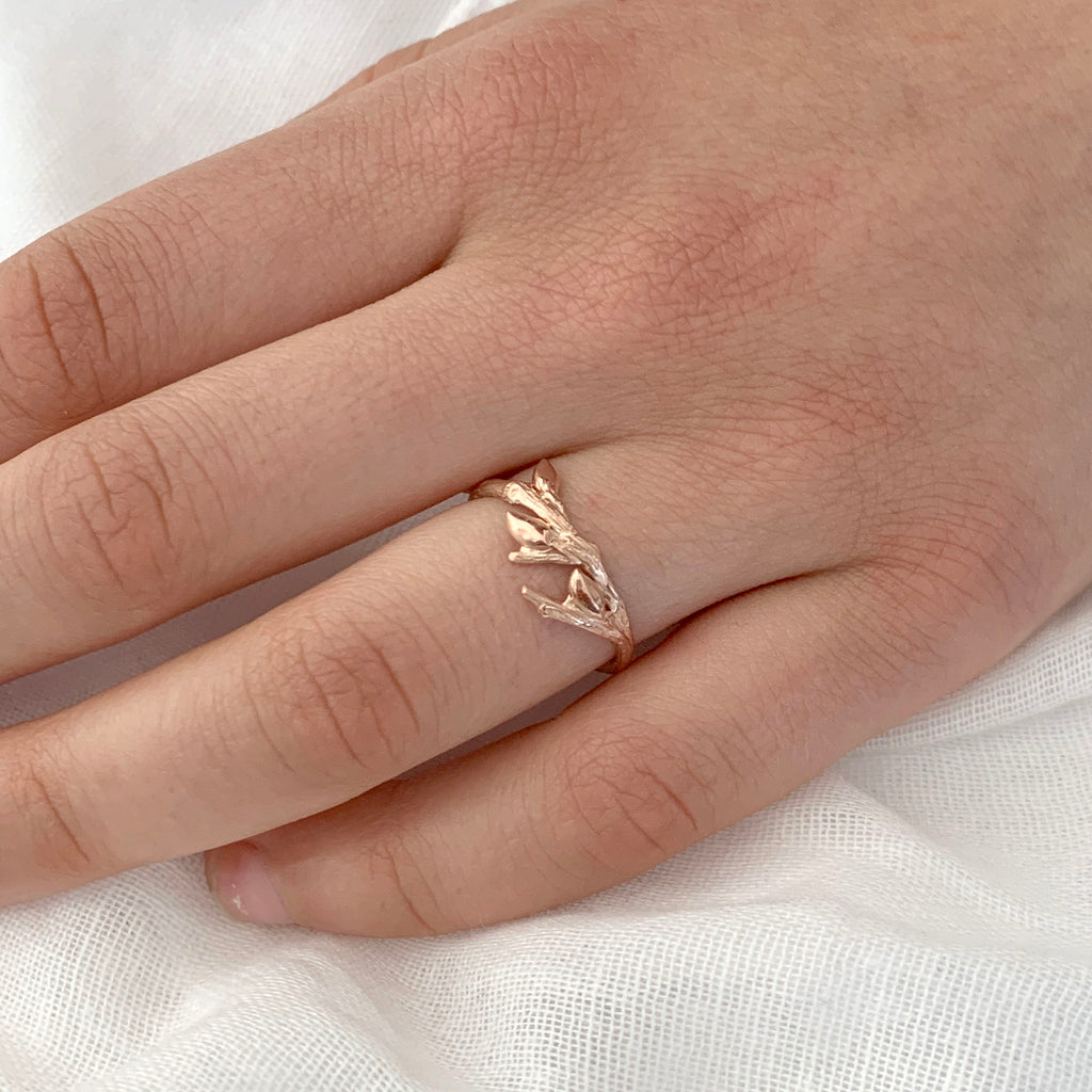 Willow Twig Ring with Buds and Wood Grain Texture