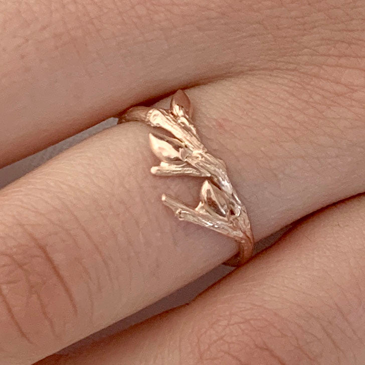 Willow Twig Ring with Buds and Wood Grain Texture