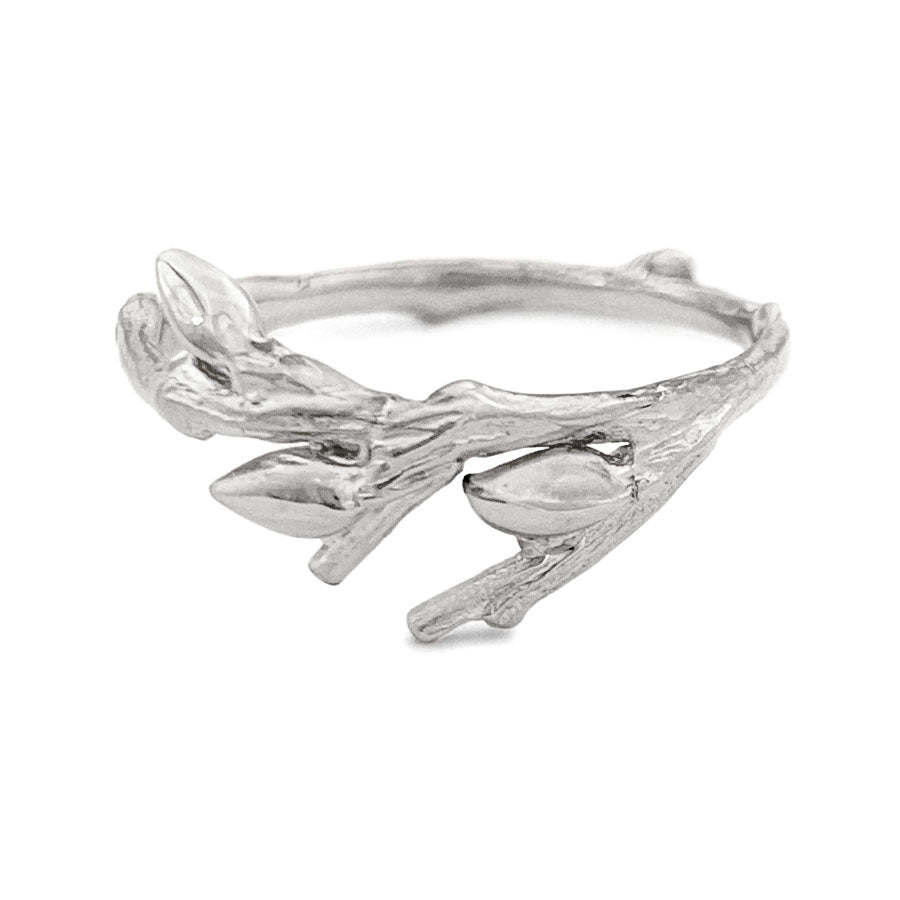 Willow Twig Ring with Buds and Wood Grain Texture