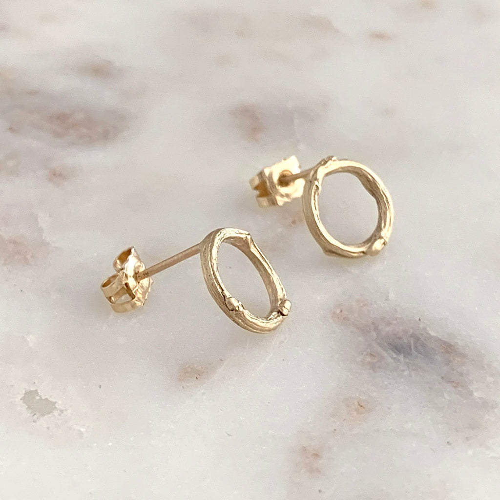Willow Twig Circle Stud Earrings in Silver or Gold Plated Silver