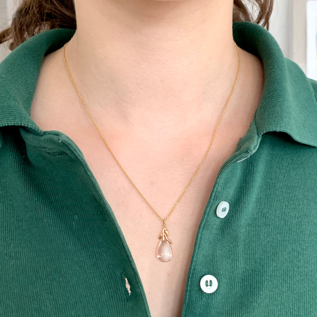 Willow Twig Drop Necklace in Solid Gold with Crystal Quartz