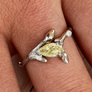 Twig Ring with Yellow Pear Diamond