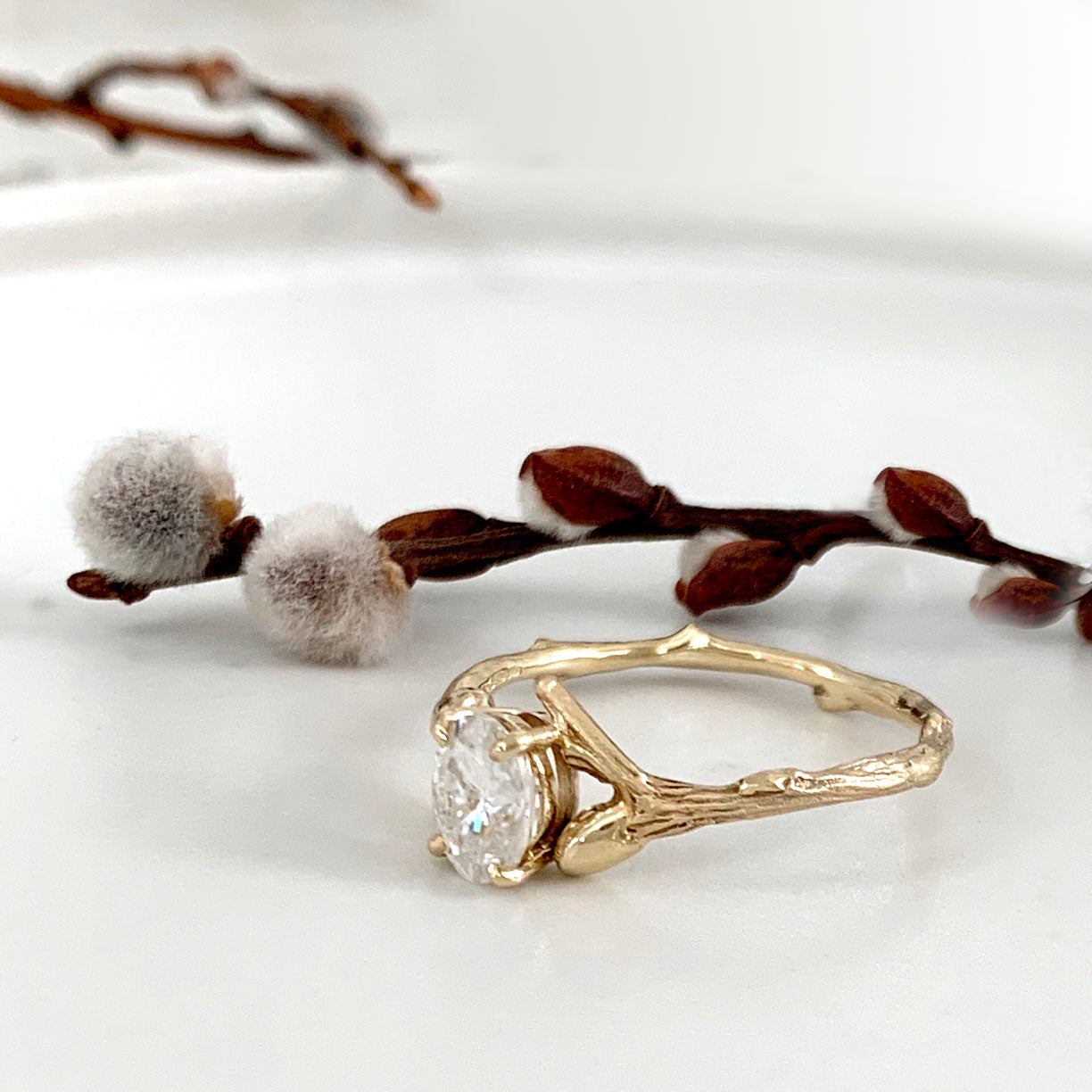 Willow Twig Engagement Ring in 9 Carat Gold with Oval Moissanite