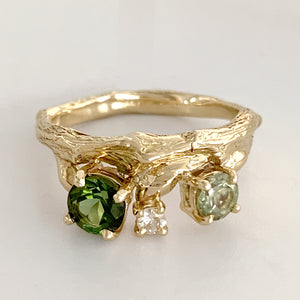 Willow Twig Statement Ring with Tourmalines and a Diamond