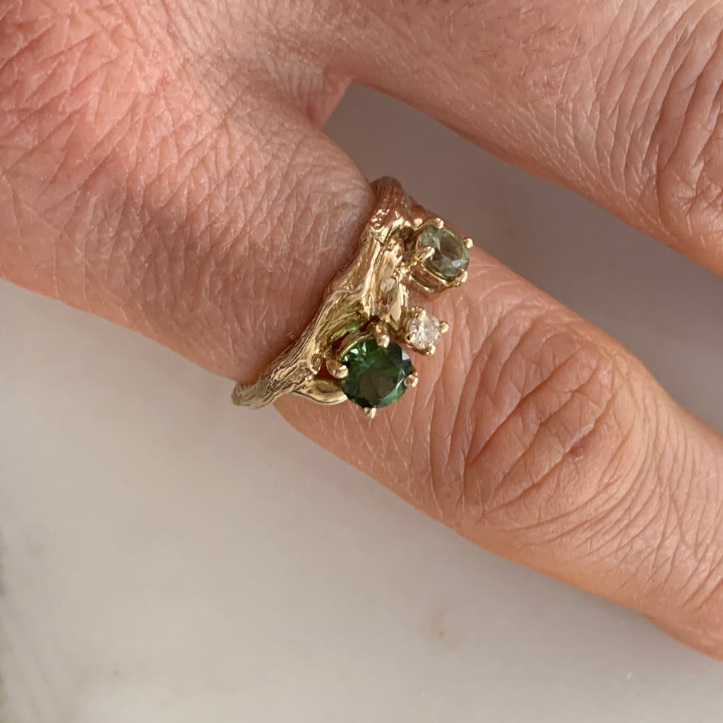 Willow Twig Statement Ring with Tourmalines and a Diamond