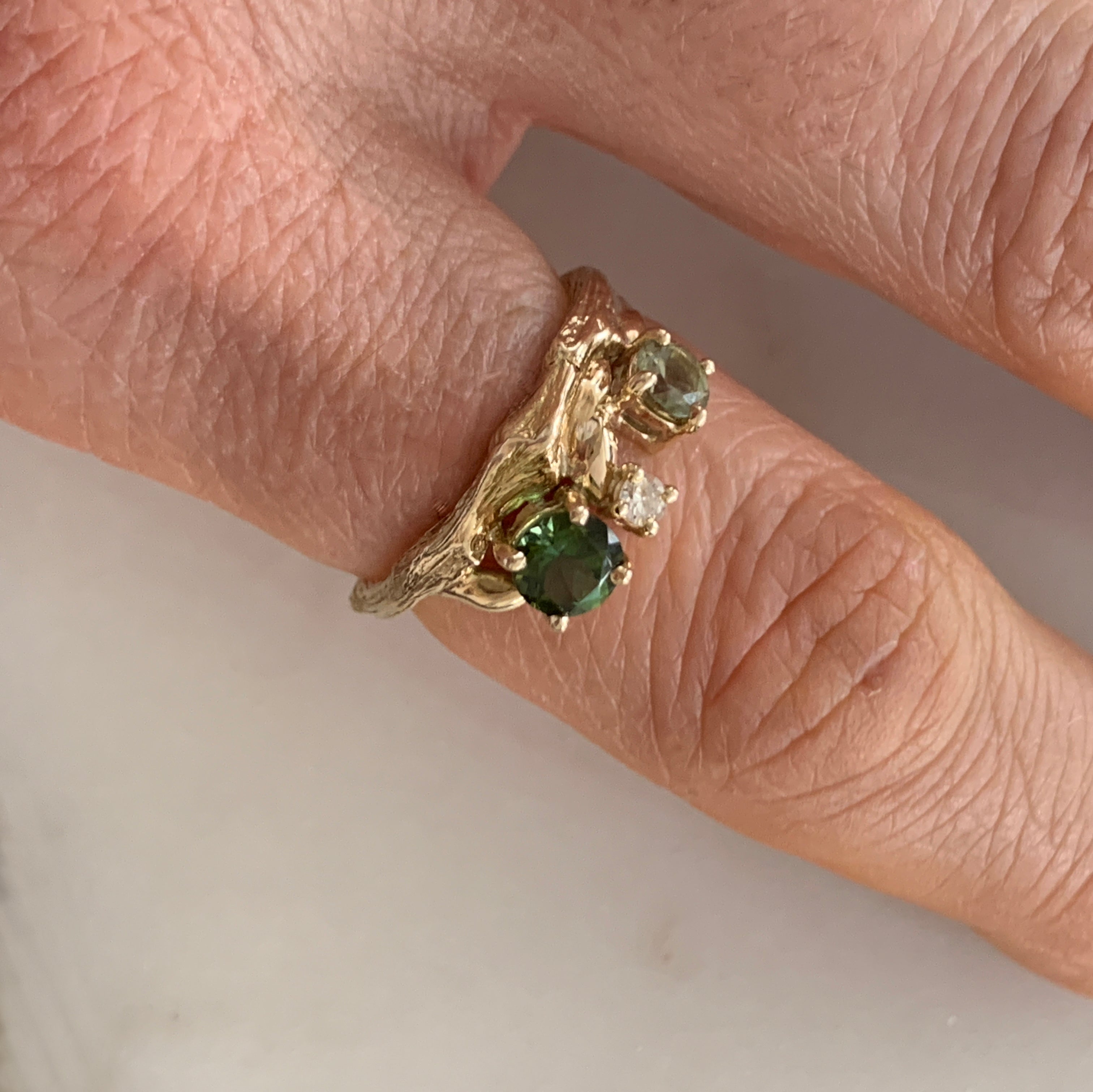 Willow Twig Statement Ring with Tourmalines and a Diamond