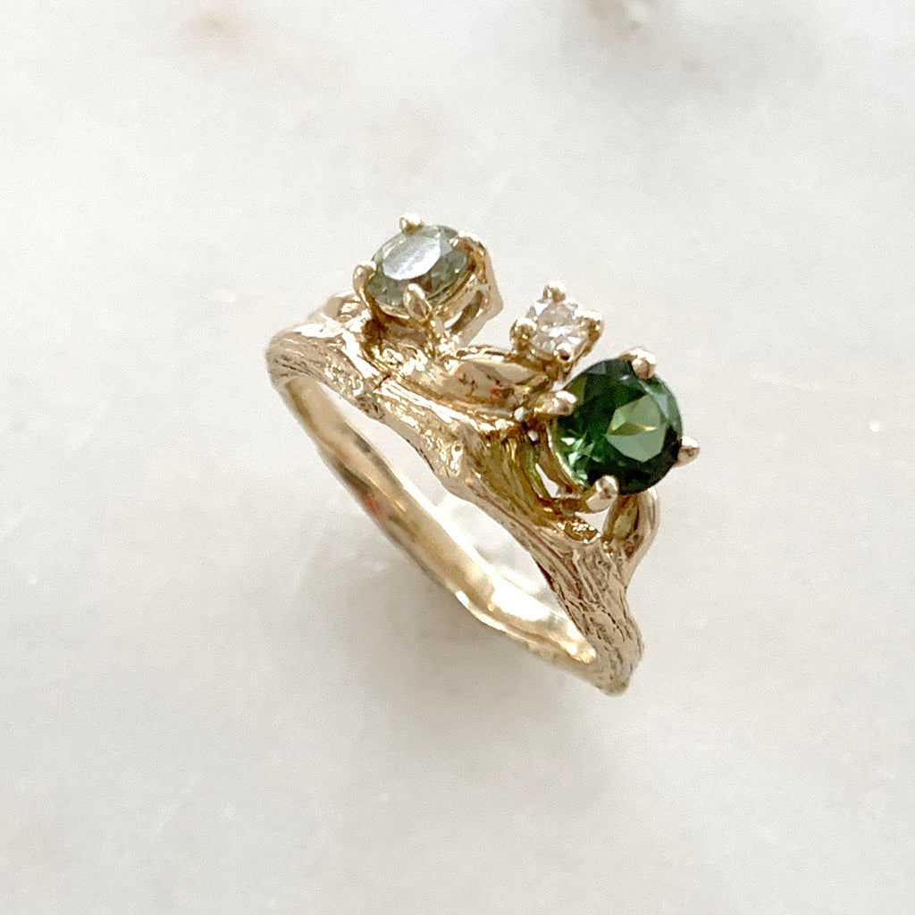 Willow Twig Statement Ring with Tourmalines and a Diamond